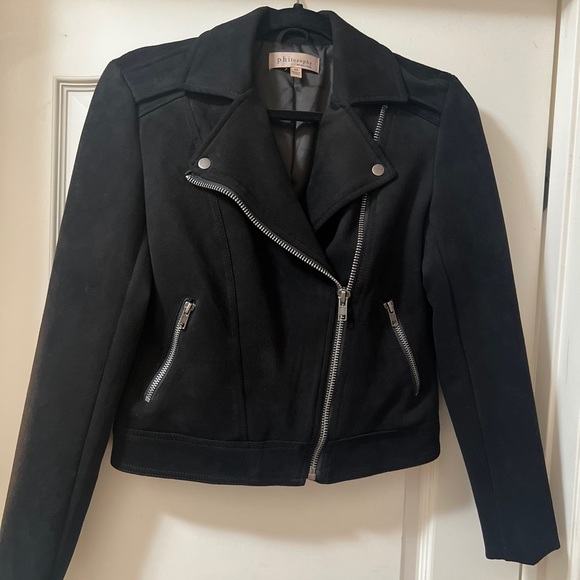 Philosophy faux suede moto jacket, black, XS - Picture 1 of 3
